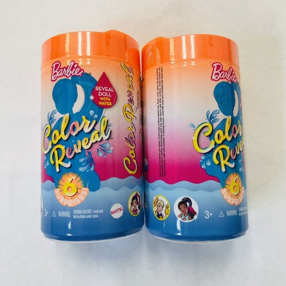 2 Barbie Color Reveal Chelsea Doll Orange Tube w/ 6 Surprises Sunny N Cool Serie - Picture 1 of 11